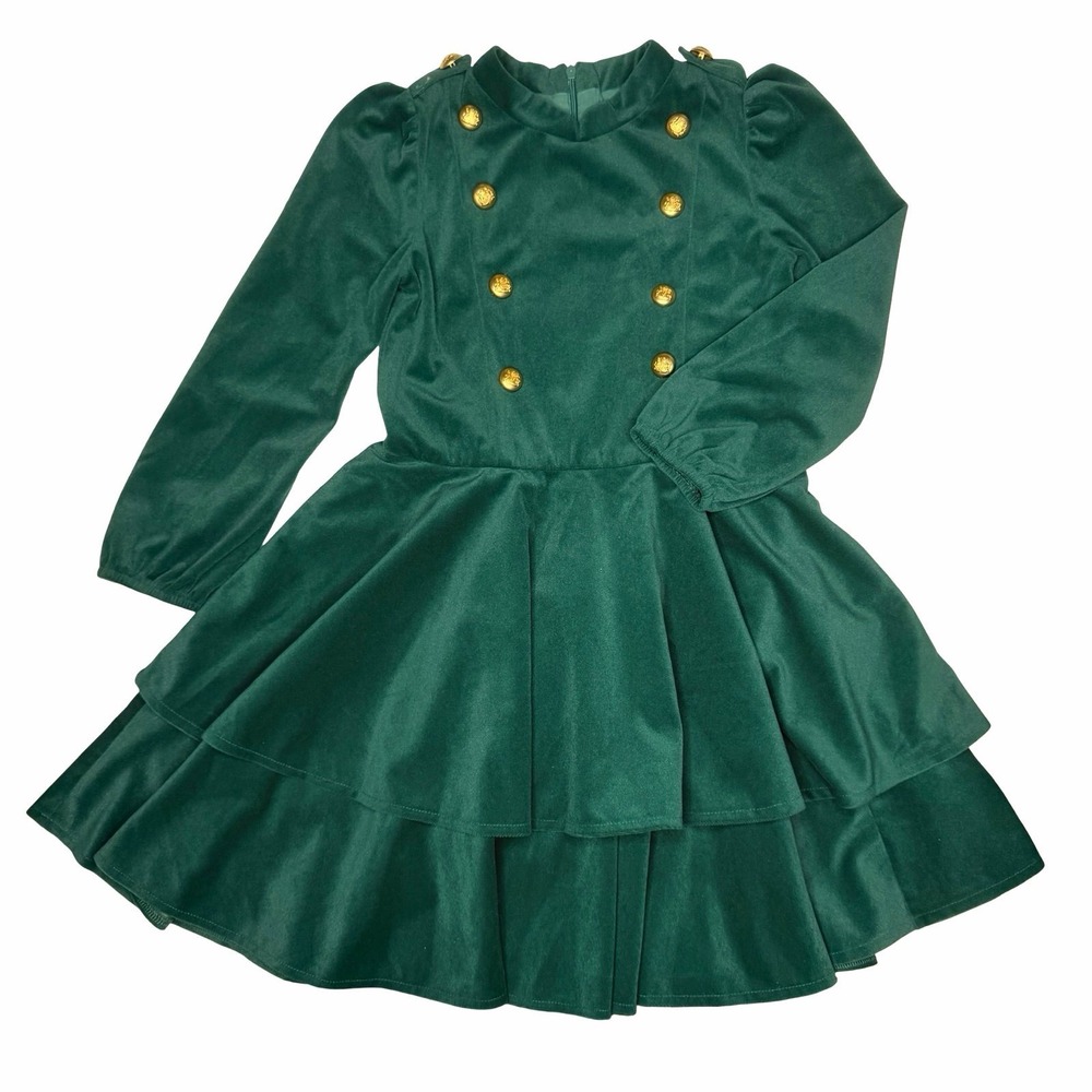 Only Little Once Vintage Velvet Button Dress Green